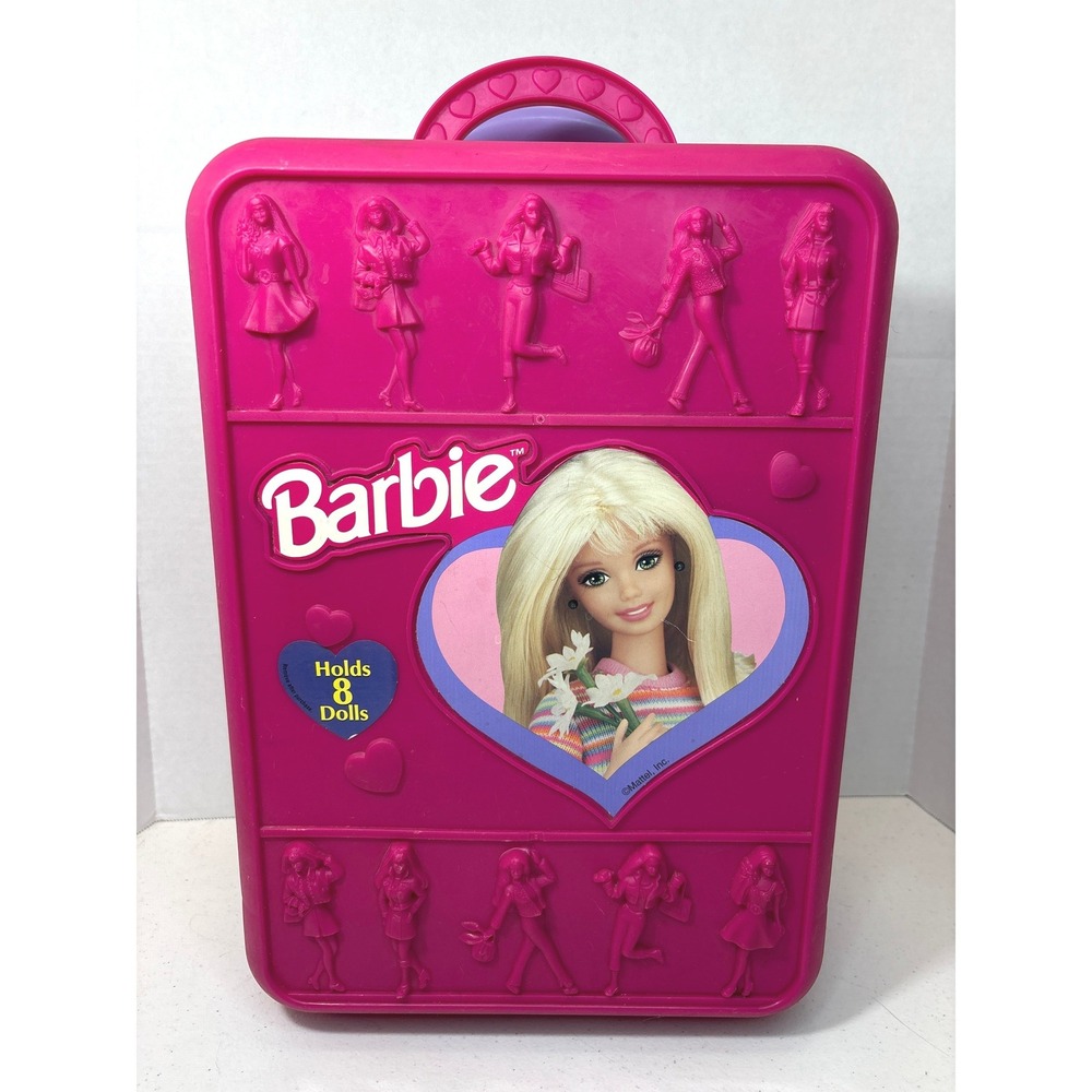 Vintage 1999 Barbie Rolling Suitcase Doll Storage Trunk Hot Pink Holds 8 Dolls
